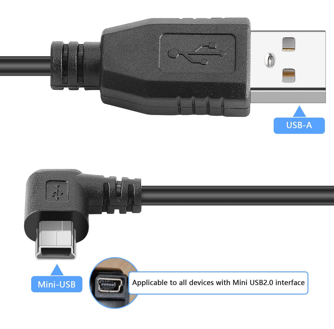 Mini USB Charging Cable USB 2.0 A-Male to Mini-B Car Vehicle Power Charger Adapter Cord for Dash Cam Rearview Mirror Cam Backup Camera (11.5FT, Left Angle)