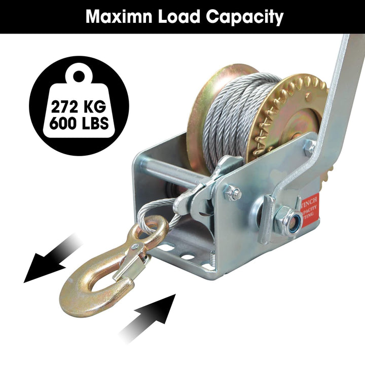 ATRT1061CR Torin 600lbs Capacity Manual Hand Crank Winch with 26.3FT Steel Cable