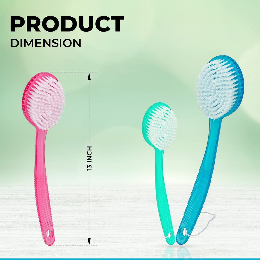 Bath Brush with Bristles, Bath and Shower Scrubber, Long Handle for Exfoliating Back, Body, and Feet (Green, 13in)