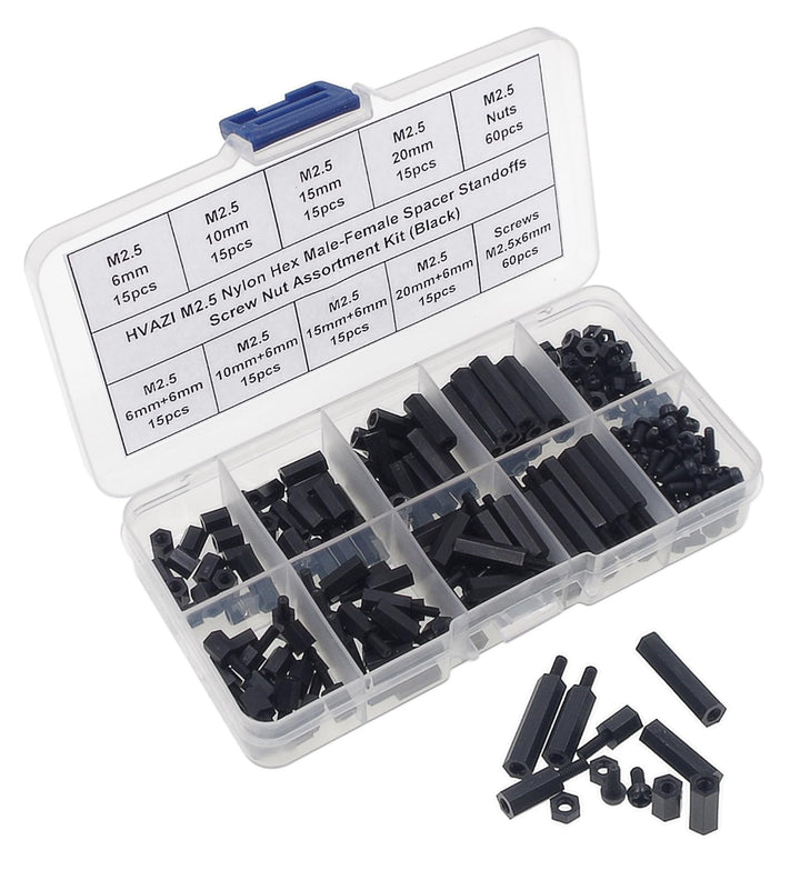 240pcs M2.5 Nylon Hex Spacer Standoffs Screws Nuts Assortment Kit;Male-Female(Black)