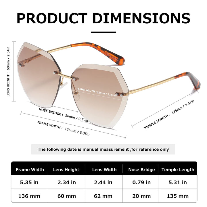 Sunglasses For Women Oversized Rimless Diamond Cutting Lens Sun Glasses AE0534