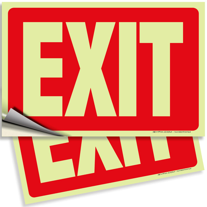 Exit Glow in the Dark Sign Stickers Red – 2 Pack 10x7 Inch – Photoluminescent Vinyl, Laminated for UV, Weather &amp; Fade Resistance, Indoor &amp; Outdoor for Business, School, Office, Warehouse
