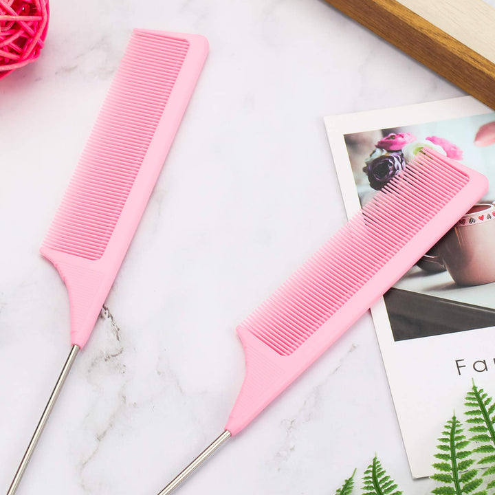 2 Pieces Tail Combs Carbon Fiber Teasing Combs Rat Tail Lifting Combs Styling Combs for Hair Salon or Home Supplies (Pink)