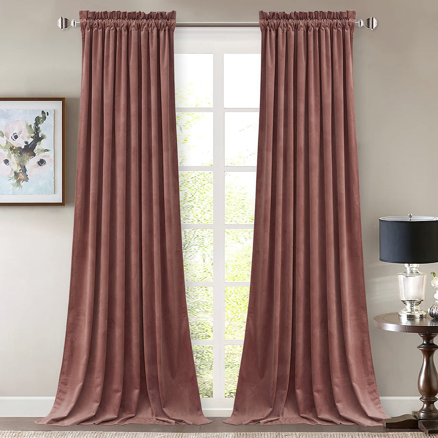 StangH Wide Rose Velvet Curtains 84 inches Long for Bed