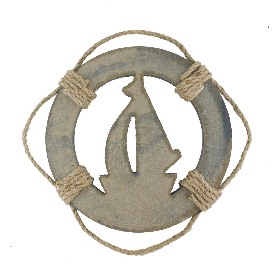 Wooden Nautical Life Ring Wall and Door Hanging Ornament Plaque,Welcome On Board,11.6x8 Welcome Sign (Antique Sailboat)