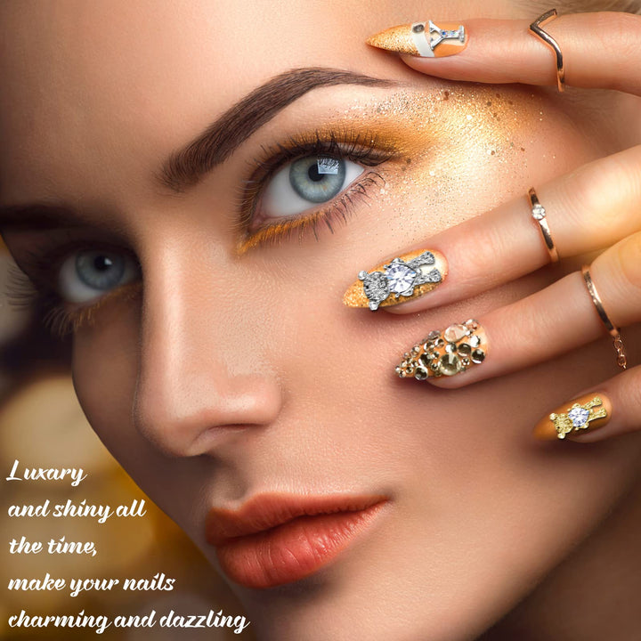 82 Pieces 3D Nail Art Charms Gold Silver Bear Nail Charms Rhinestone Nails with Heart Shiny Capital Letter Charms for Nails Crystal Alloy Letter Nail Charms Nail Stud for Women Girls DIY