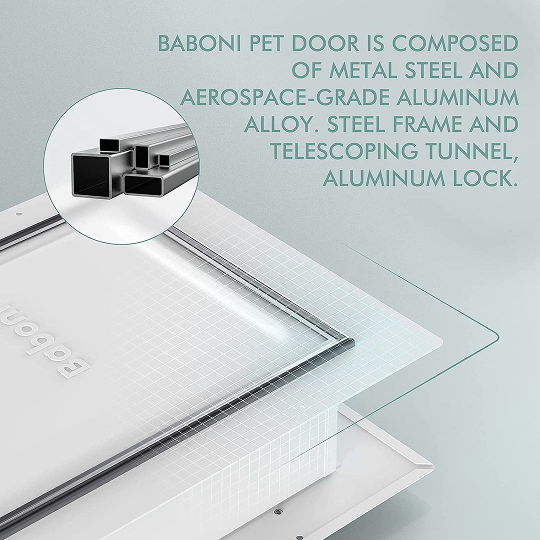 Baboni Pet Door for Wall, Steel Frame and Telescoping Tunnel, Aluminum Lock, Double Flap Dog Door and Cat Door, Strong and Durable (Pets Up to 40 Lb) -Medium
