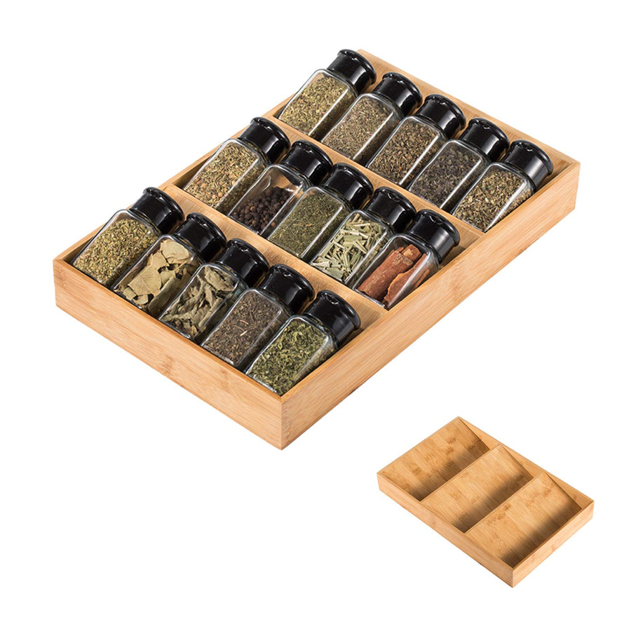 3-Tier Bamboo Drawer Spice Rack Wooden Kitchen Cabinet Drawer Spice Organizer Spice Jar Holder, Medicine/Health Care/Vitamin Bottles Storage Rack, 1 Pack Drawer Rack