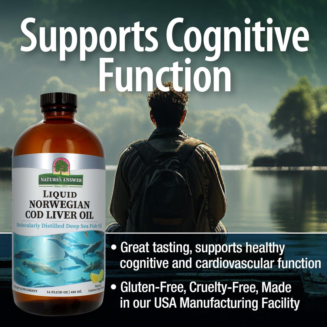 Nature&#39;s Answer Cod Liver Oil Liquid Supplement, 16-Fluid Ounces | Promotes a Healthy Heart &amp; Brain | Cognitive and Cardiovascular Support | Great Tasting (Pack of 1)