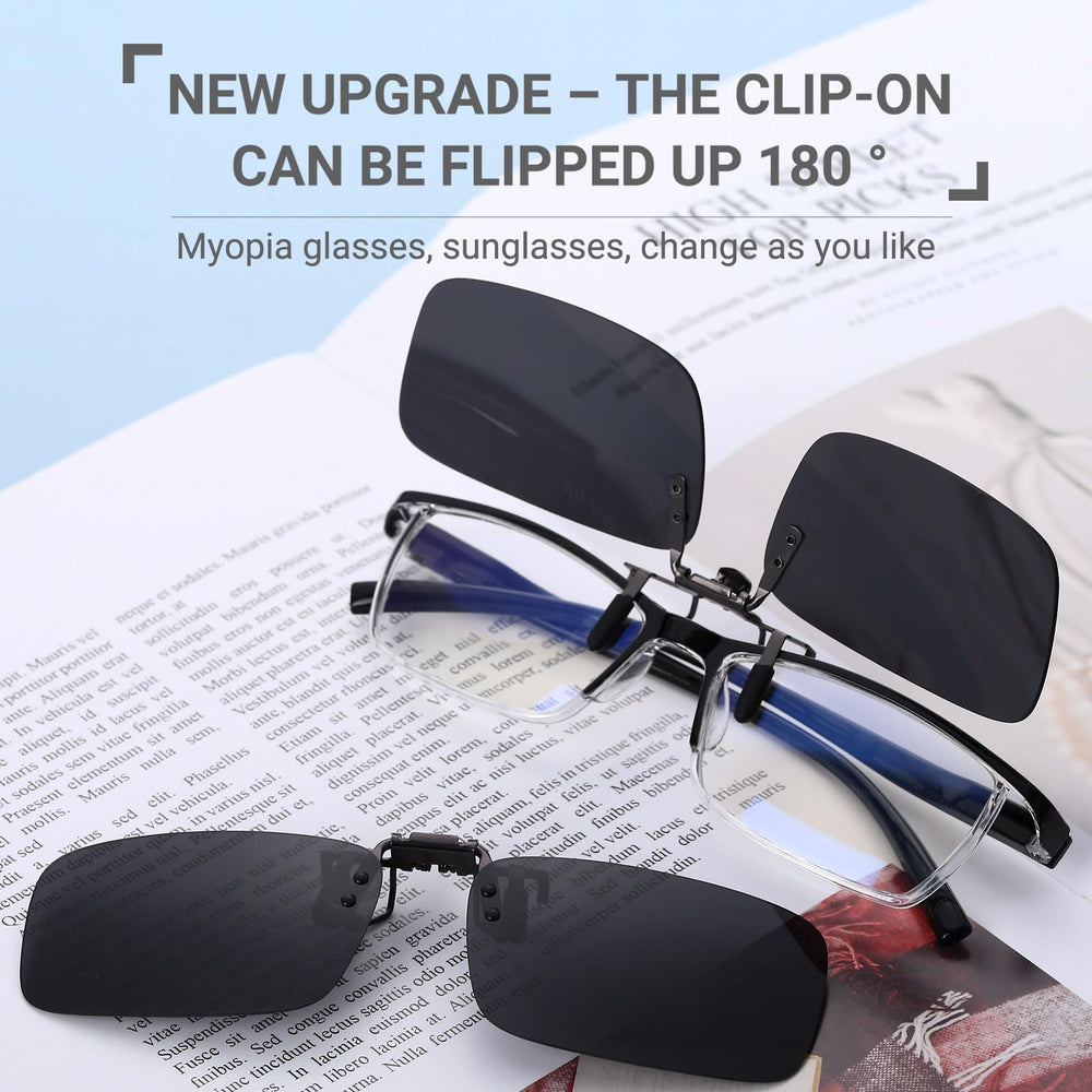 Polarized Clip on Sunglasses for Prescription/Myopia Eyeglasses Outdoor/Driving (Black-upgrade flip)