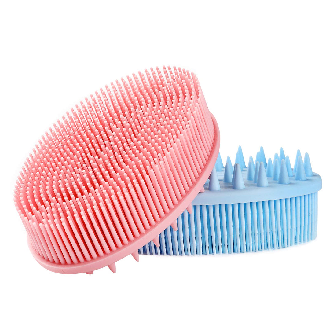 2 Pieces Exfoliating Silicone Body Scrubber, 2 in 1 Silicone Bath and Shampoo Brush, Wet and Dry Scalp Massager/Brush for Skin Care Scalp Massager - Pink &amp; Blue