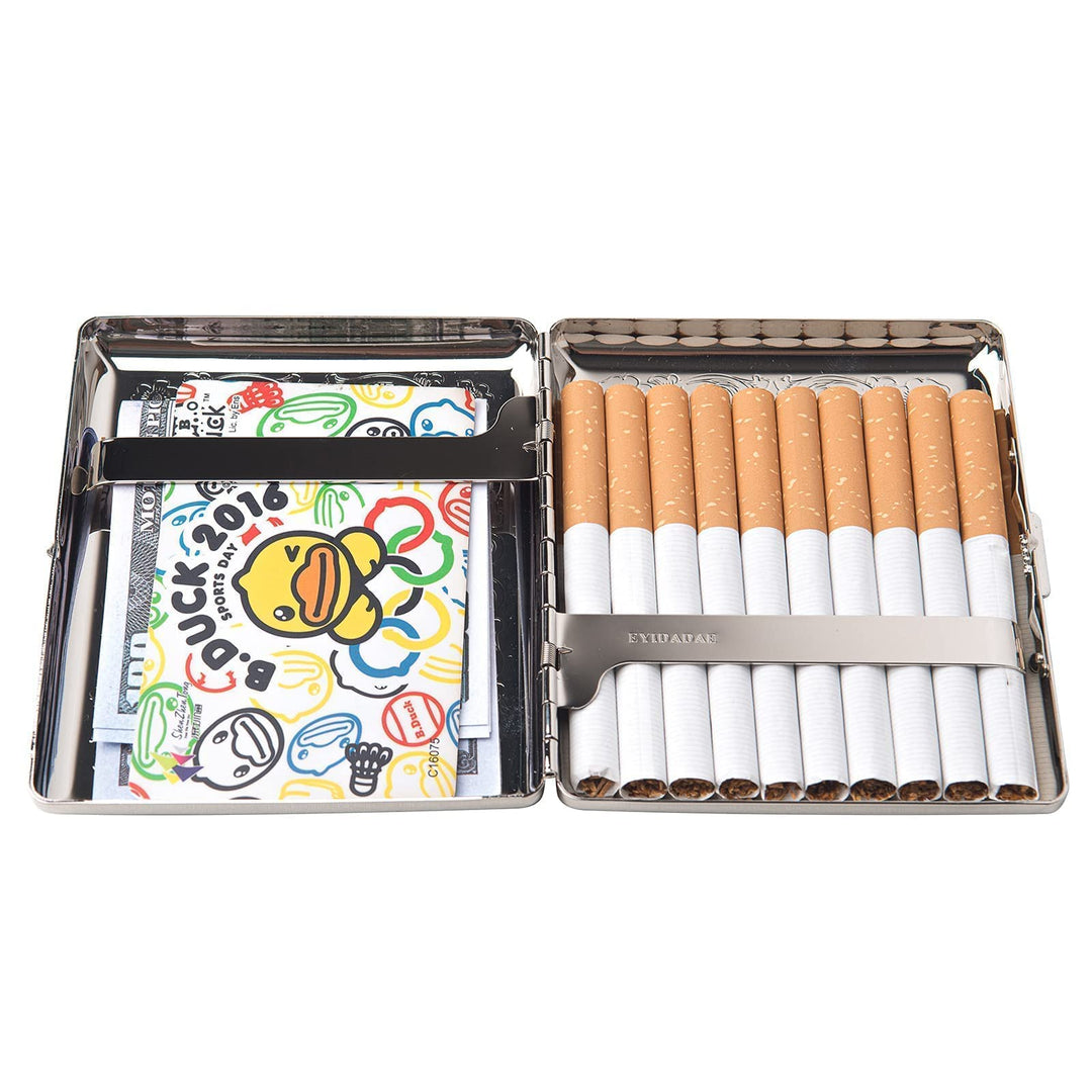 Metal Cigarette Case - Women and Men, Portable Double Sided Spring Clip Cigarette Case, Holds 20 Regular Size Cigarettes, Fits 100mm Cigarettes (Pattern Silver)