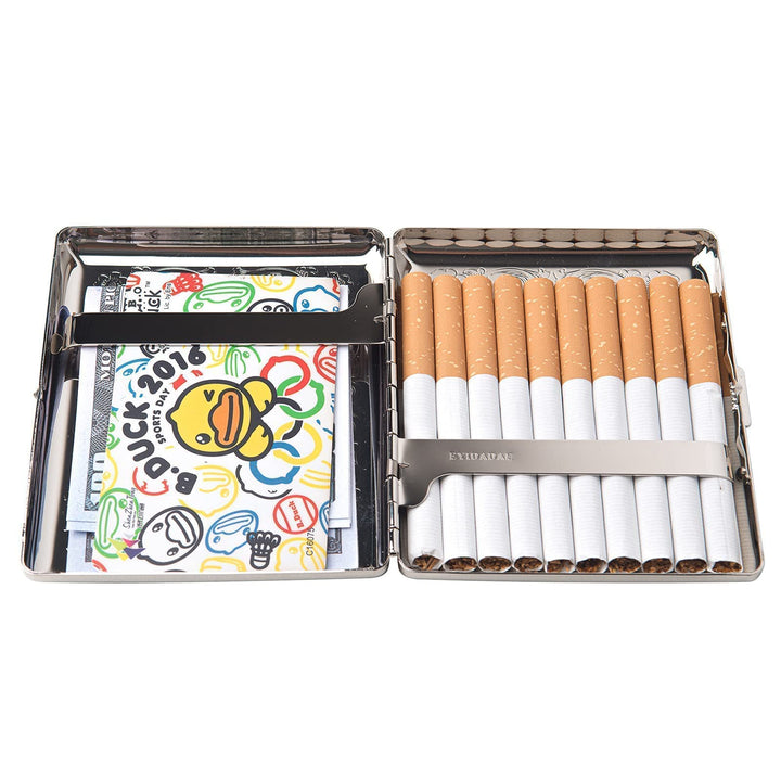 Metal Cigarette Case - Women and Men, Portable Double Sided Spring Clip Cigarette Case, Holds 20 Regular Size Cigarettes, Fits 100mm Cigarettes (Pattern Silver)