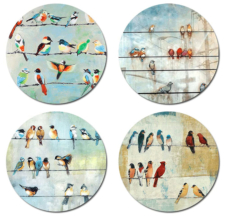 Artistic Bird Flock Round Coaster Set of Drink- Made of