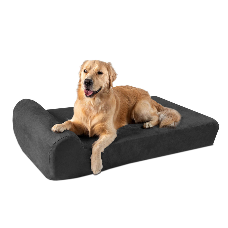 Elevated Orthopedic Dog Bed w/Headrest - 7” for Large Dogs w/Washable Microsuede Cover - Made in The USA w/ 10-Year Warranty (Headrest, Large, Charcoal)