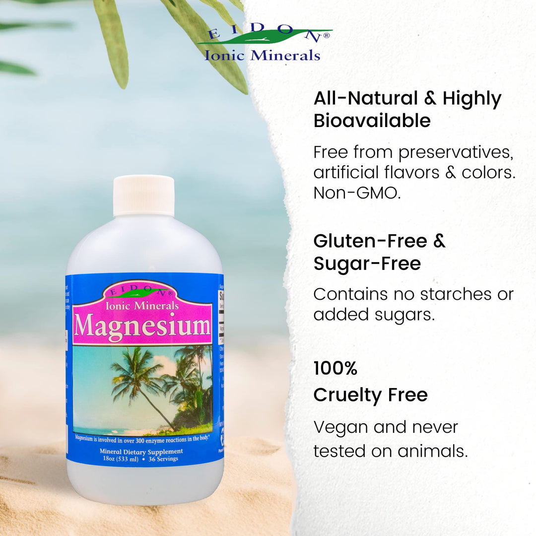 Eidon Liquid Magnesium Concentrate - Ionic Magnesium Drops Supplement for Adults, Men and Women, Supports Muscle Relaxation, Bioavailable, No Additives or Preservatives - Magnesium Chloride, 18 oz