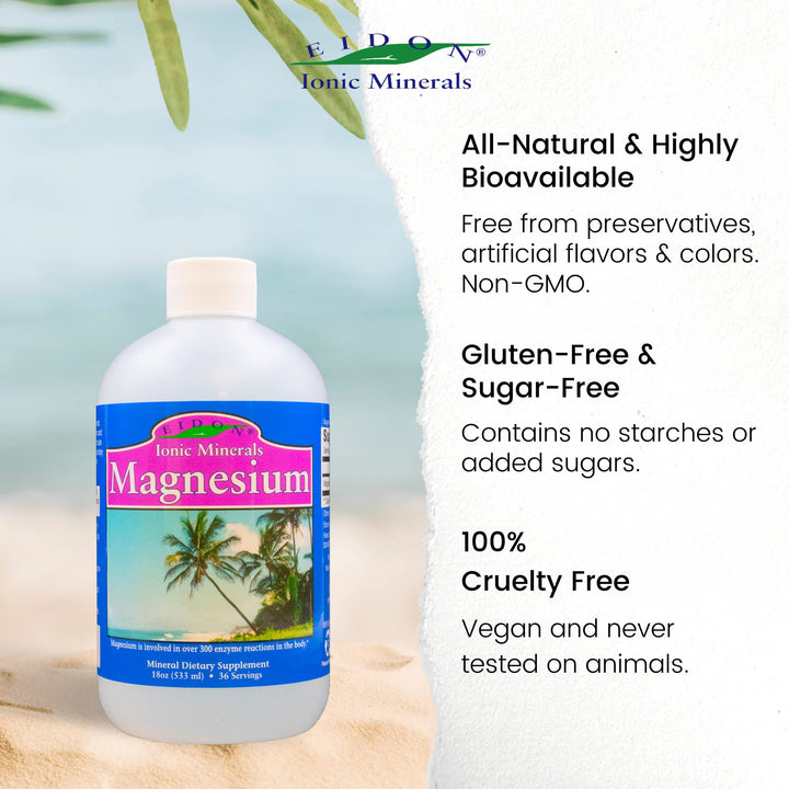 Eidon Liquid Magnesium Concentrate - Ionic Magnesium Drops Supplement for Adults, Men and Women, Supports Muscle Relaxation, Bioavailable, No Additives or Preservatives - Magnesium Chloride, 18 oz