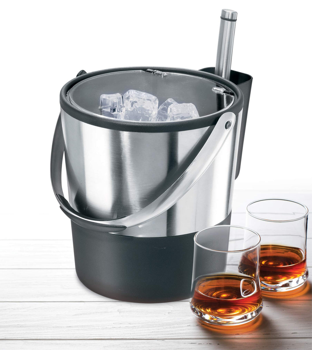 Insulated Ice Bucket, 4 Quart / 3.8 L, Stainless Steel, Black.