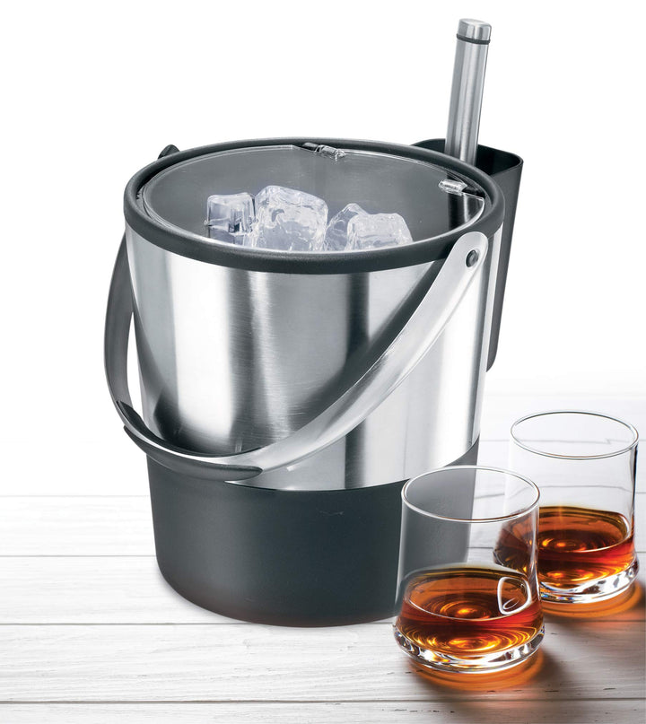 Insulated Ice Bucket, 4 Quart / 3.8 L, Stainless Steel, Black.