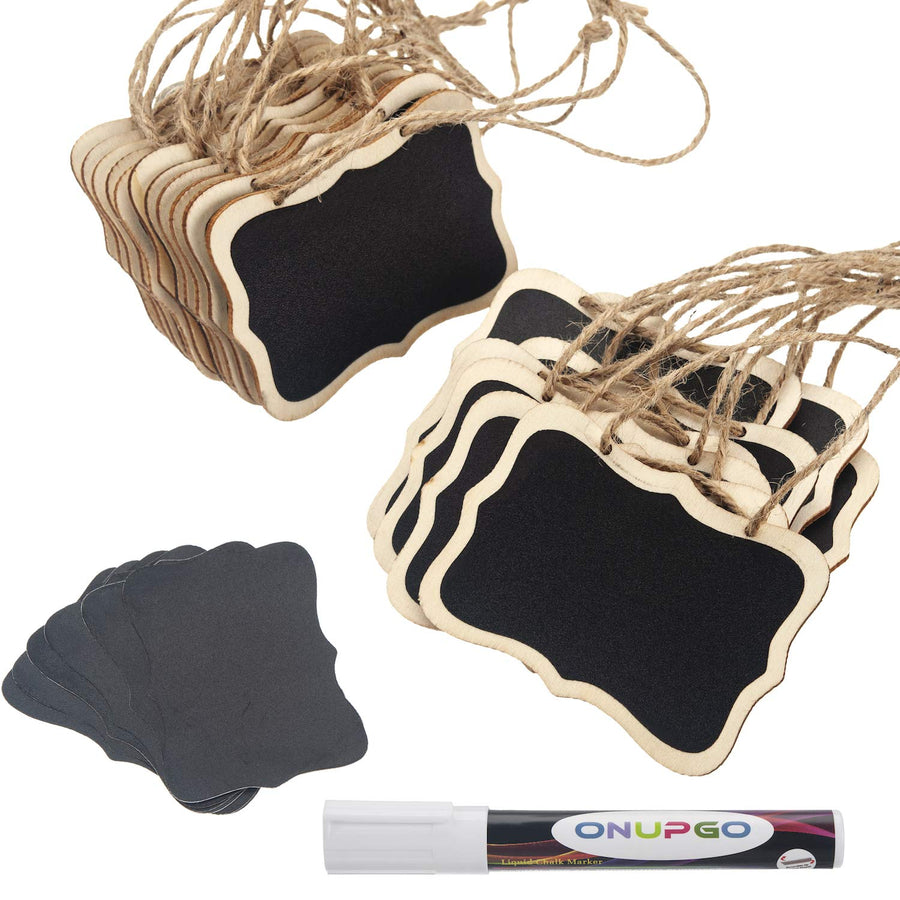 20 Pack Chalkboard Tags with Liquid Chalk Marker, Mini Erasable Chalkboards with Hanging String, Wooden Mini Chalkboard Signs, Hanging Chalkboard Labels, Price Tags, Message Tags