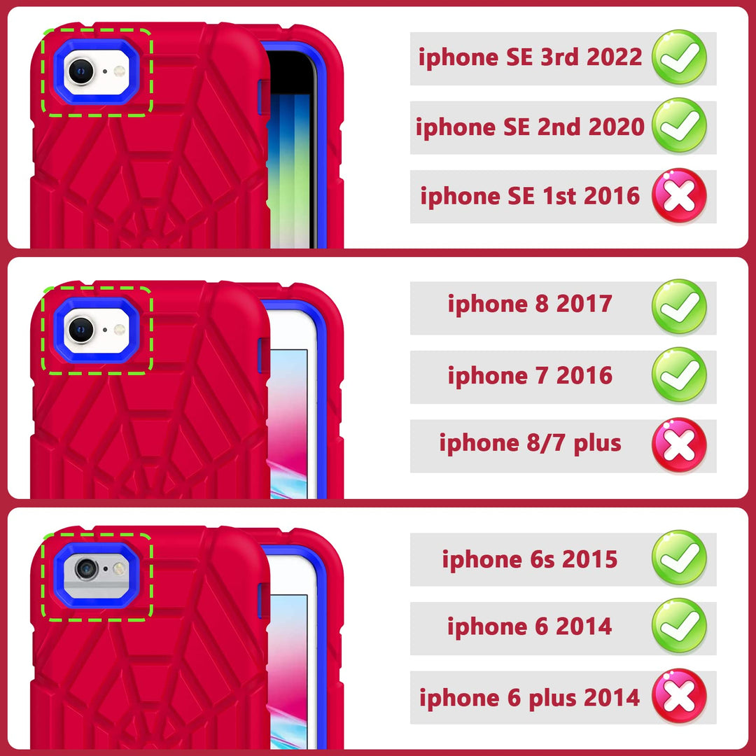 for iPhone SE 2022/2020 Case, for iPhone 8/7 / 6 / 6S with [2Pack] Tempered Glass Screen Protector, Heavy Duty Shockproof Protective iPhone SE 3rd/2nd Generation Cover 4.7 for Kids Boys