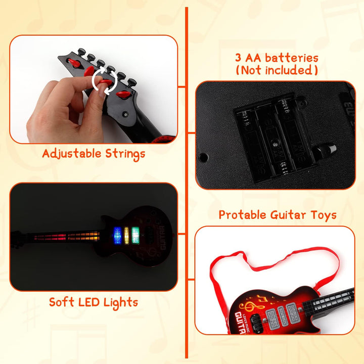 M SANMERSEN Kids Guitar 4 Strings Electric Guitar for Kids Toddler Guitar with Strap Light Up Musical Toys for 3 4 5 Year Old Boys Girls Gifts