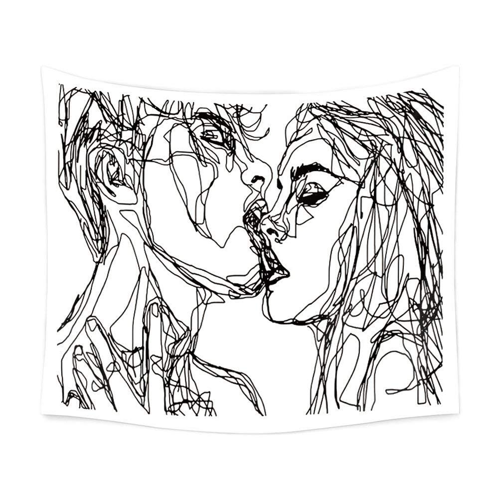 Ruibo Women/Men Abstract Sketch Art Kiss Lovers Tapestr