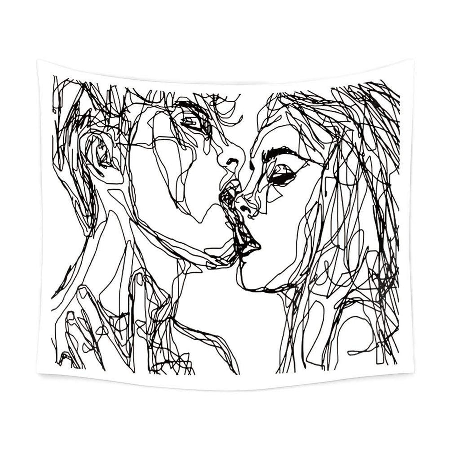 Ruibo Women/Men Abstract Sketch Art Kiss Lovers Tapestr