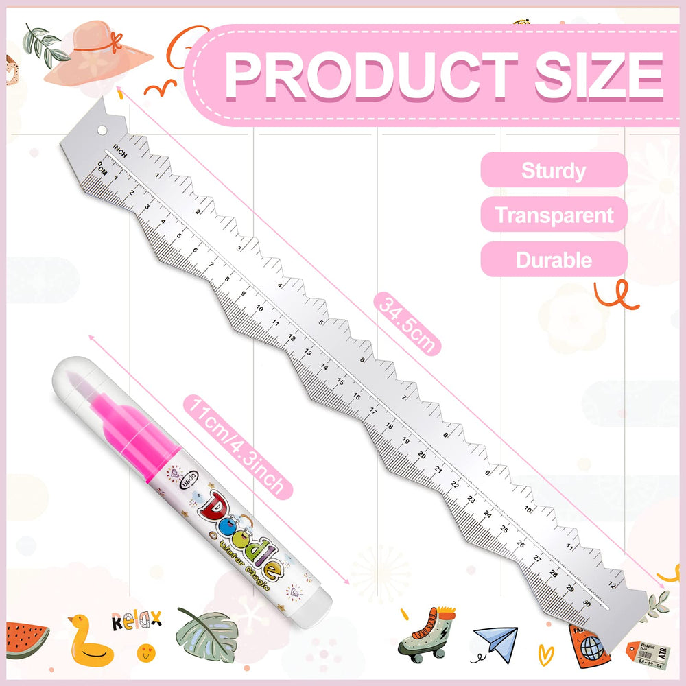 5 Pcs Deckle Edge Ruler Paper Tearing Ruler Craft Ruler for Cutting Paper 12 Inch Paper Cut Tool Deckled Edge Paper Cutter with 2 Watercolor Marker for Wave Irregular Edges (Acrylic)