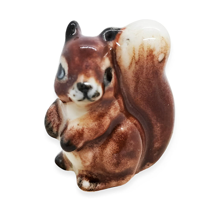 ¾ Tall Tiny Brown Squirrel Ceramic Figurine Porcelain Miniature Dollhouse Collectible Animals Replica Pottery Decor Gifts