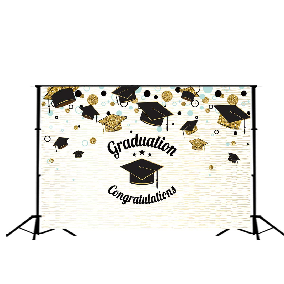 Graduation Congratulations Photography Backdrop Golden Black Graduation Cap Graduated Photo Background Photoshoot Studio Props Vinyl 7x5ft W-1415