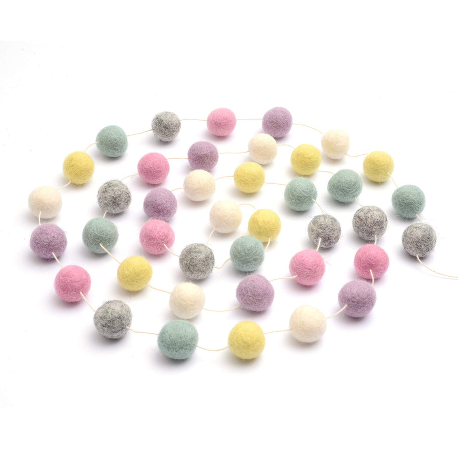 Pom Pom Garland - Wool Felt Ball Garland - 9 Feet, 40 Balls, 6 Pastel Colors, Pom Pom Decorations, Nursery Decor, Bunting, Birthday Party Decorations, Carnival, Photo Prop