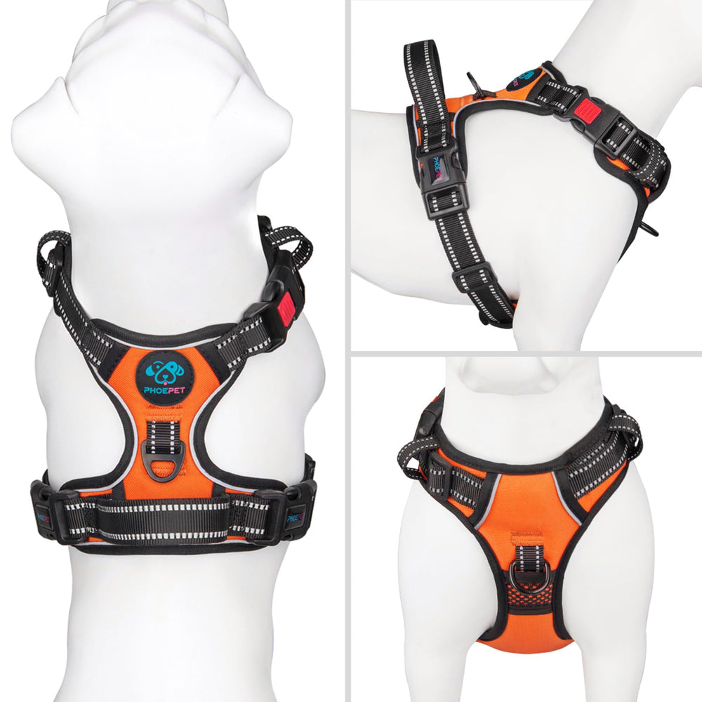No Pull Dog Harness Medium Reflective Front Clip Vest with Handle,Adjustable 2 Metal Rings 3 Buckles,[Easy to Put on & Take Off](M, Orange)