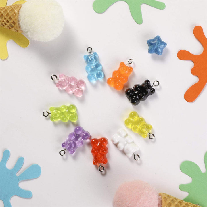 Colorful Bear Charms Pendants Resin Bear Keychains for DIY Jewelry Necklace Supplies (225 Pieces)