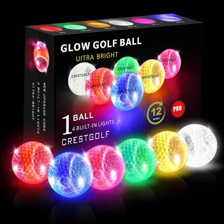 Glow in The Dark Golf Balls,Glow Ball with 4 Lights with 12-Minute Reset Timer Super Bright in Dark Light Up LED Golf Balls for Night &amp; Golf Gift for Men Women Kids(Mixed Color,6pcs)