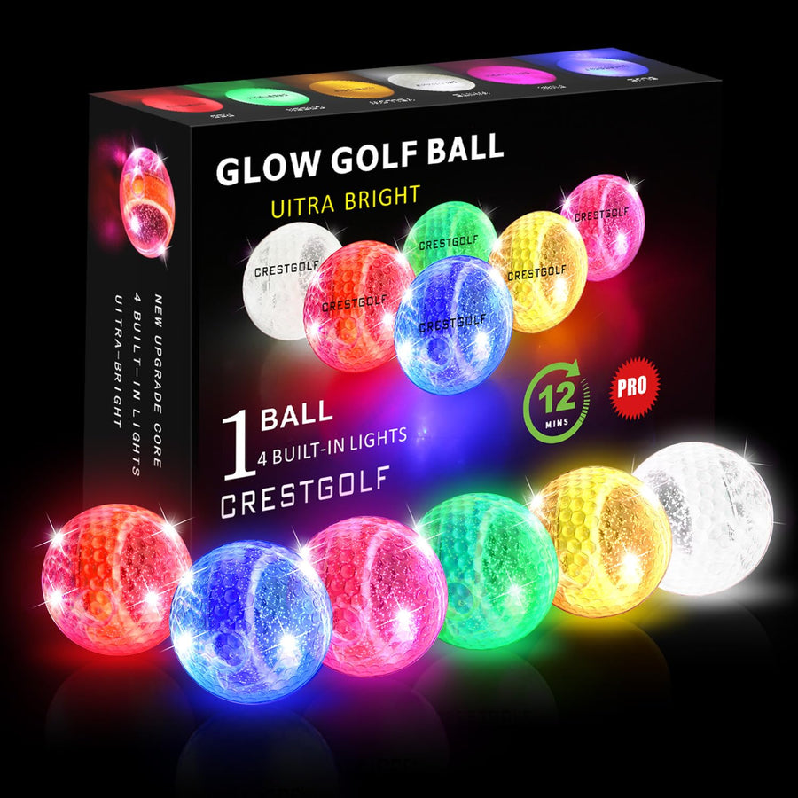 Glow in The Dark Golf Balls,Glow Ball with 4 Lights with 12-Minute Reset Timer Super Bright in Dark Light Up LED Golf Balls for Night & Golf Gift for Men Women Kids(Mixed Color,6pcs)