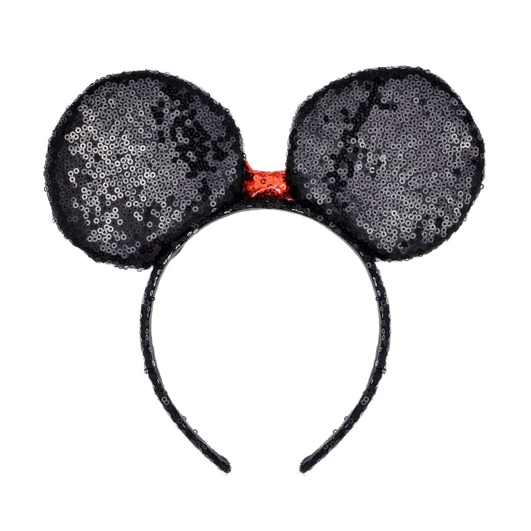 Sequin Black Mouse Ears Headband MM Glitter Hair Clasp Adults Women Butterfly Hair Hoop Birthday Party Holiday Park Photo Supply (Black and Red)