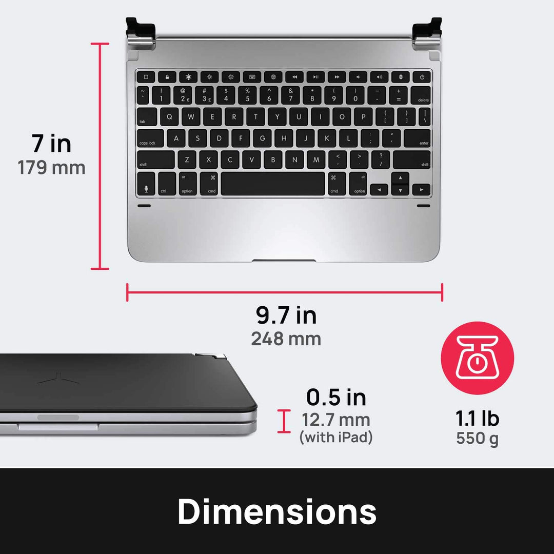 Pro 11.0 Keyboard Compatible with iPad Pro 11-inch 1st &amp; 2nd Generation Models (2018 &amp; 2020) | Aluminum Wireless Bluetooth Keyboard with Backlit Keys | Long Battery Life | (Silver)