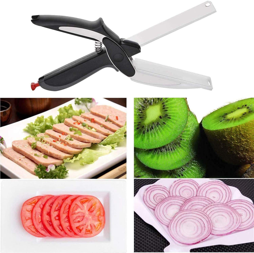 Kitchen Food Scissors, Food Cutter Chopper Clever Stainless Steel Knife with Cutting Board Built-in-Use for Quick and Easy Cutting in Your Kitchen as Food shears,Vegetable Slicer,Fruit Cutter