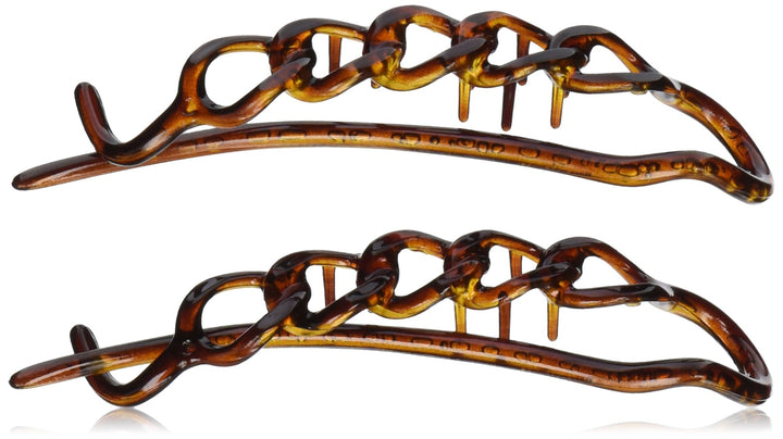 Non Metal Chain Slide Barrettes Made Of Celluloid Acetate In Tortoise Shell Pair