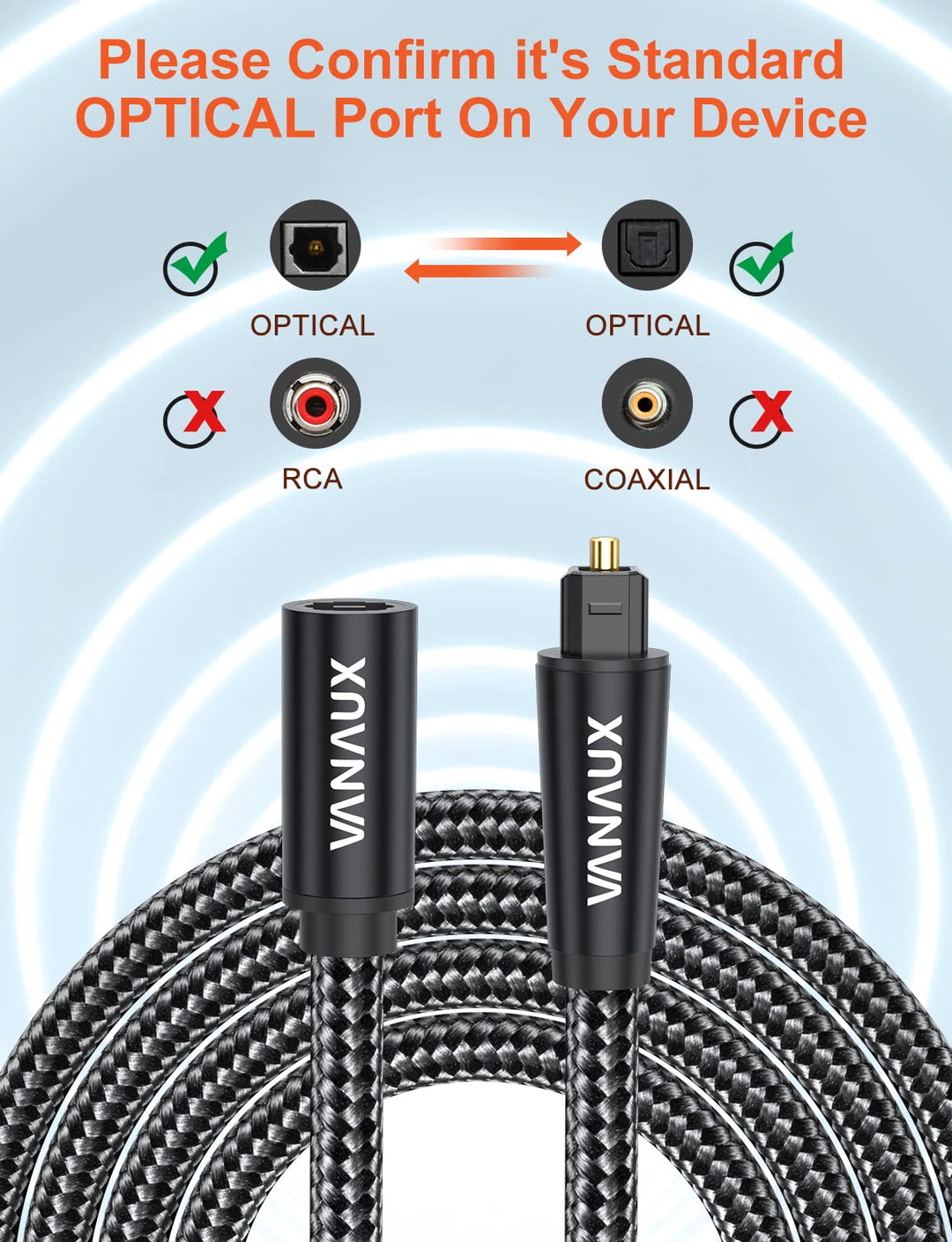 VANAUX Optical Extension Cable Digital Toslink Male to 