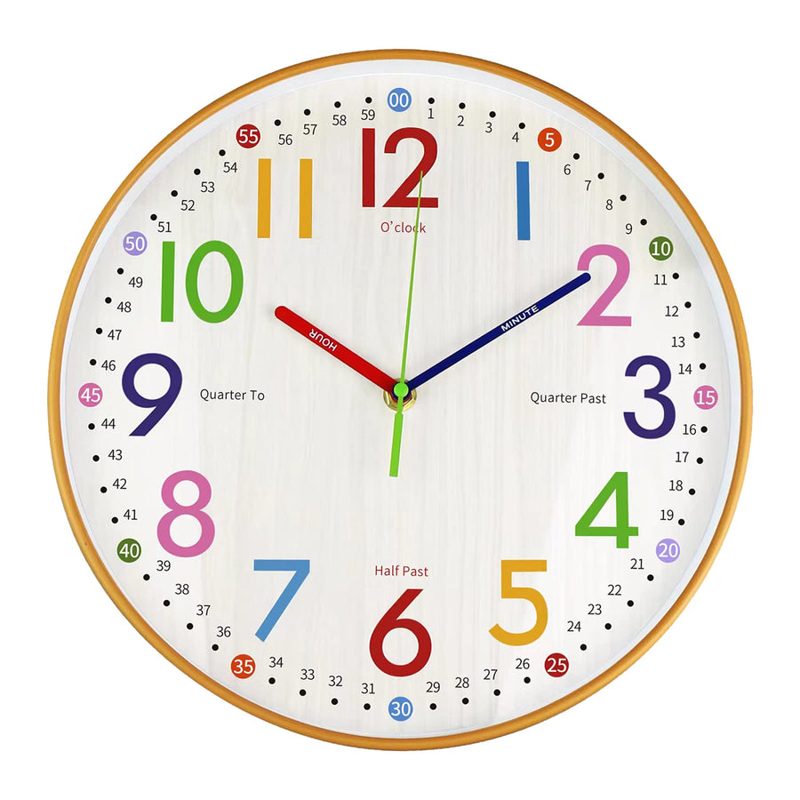 Learning Clock for Kids 12 inch Educational Wall Clock Silent Movement and Colorful Numerals Kids Wall Clocks for Classroom,Playroom Nursery Bedrooms Kids Room,School