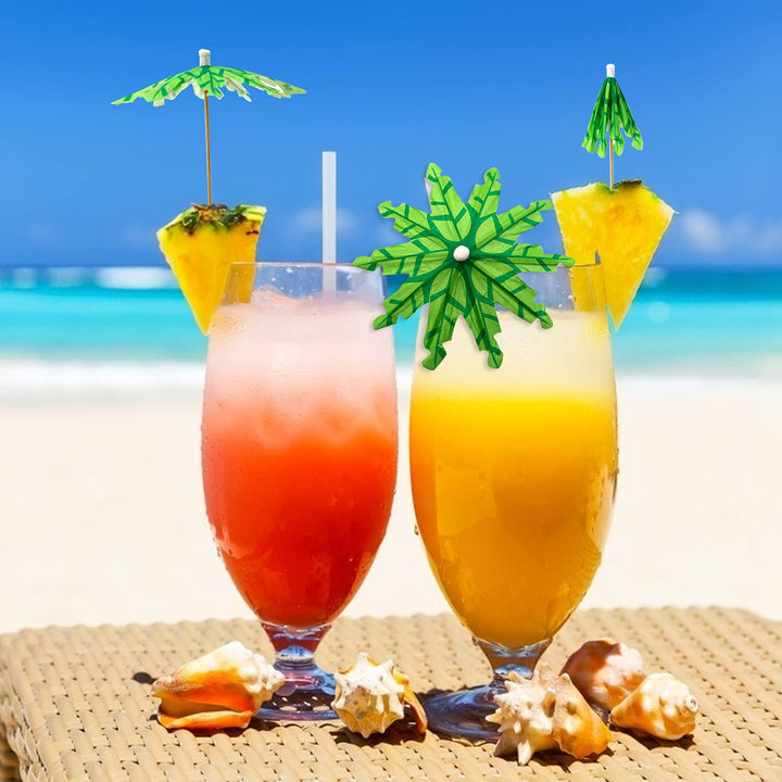 BLUE TOP 50pcs Green Coconut Palm Tree Cocktail Umbrell
