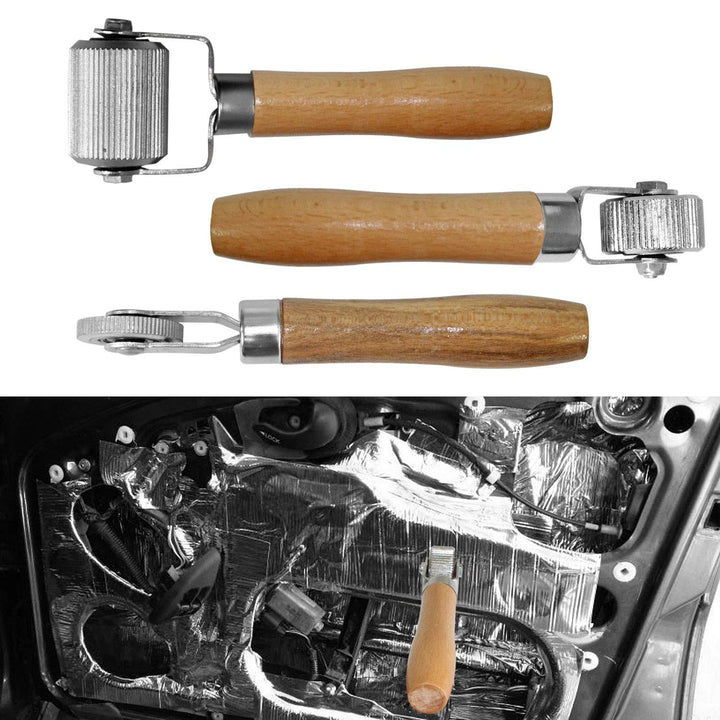 Car Sound Deadening Hand Roller Sound Noise Insulation Tool 3PCS For Auto Noise Roller Car Sound Deadener Application Installation Tool Rolling Wheel Interior Accessories Working Area with Wood Handle