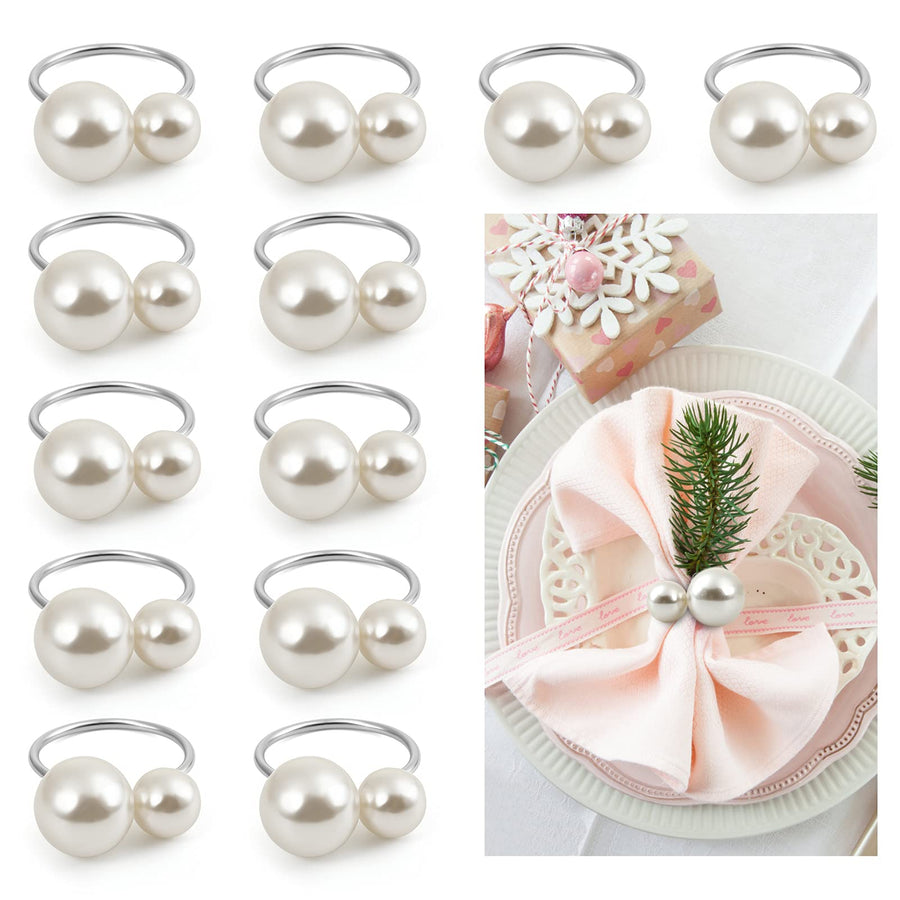 Kesote Pearl Napkin Rings Set of 12, Silver Napkin Ring