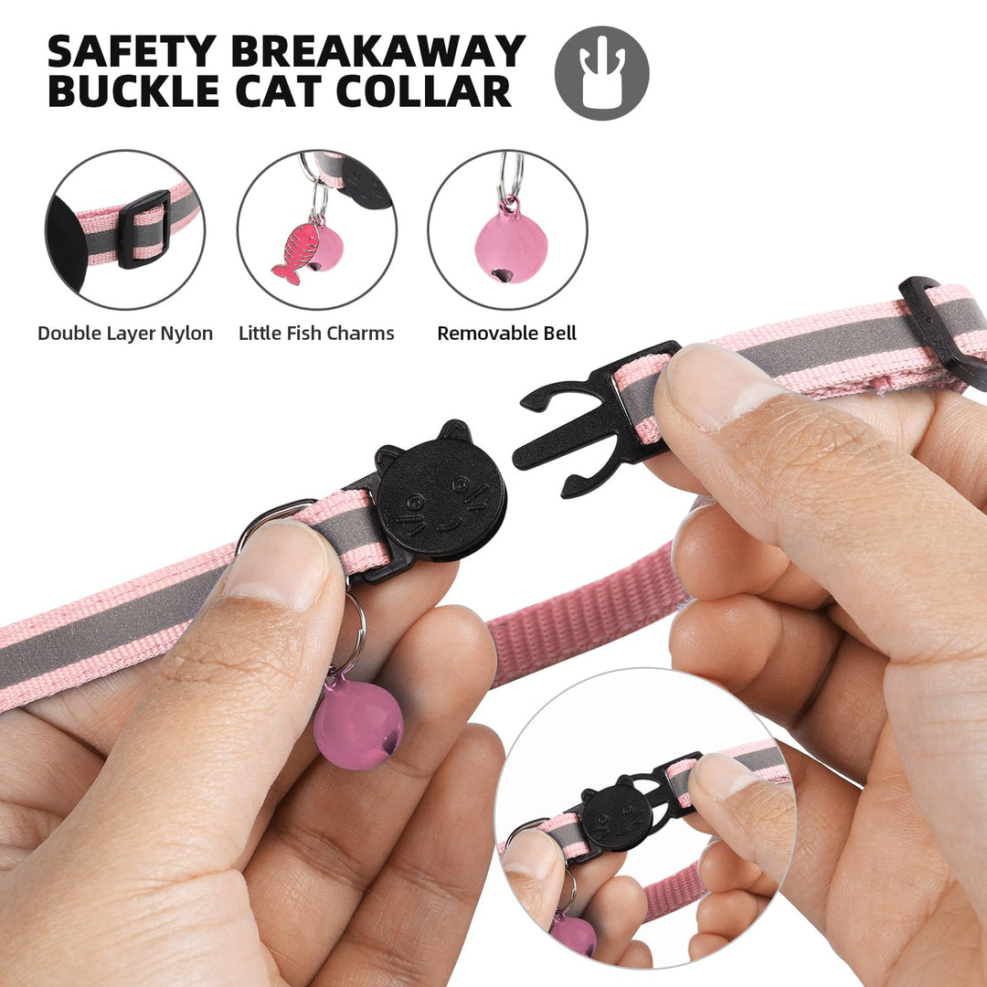 Airtag Cat Collar, Air tag Cat Collar with Bell and Safety Buckle in 3/8 Width, Reflective Collar with Waterproof Airtag Holder Compatible with Apple Airtag for Cat Dog Kitten Puppy (Pink)