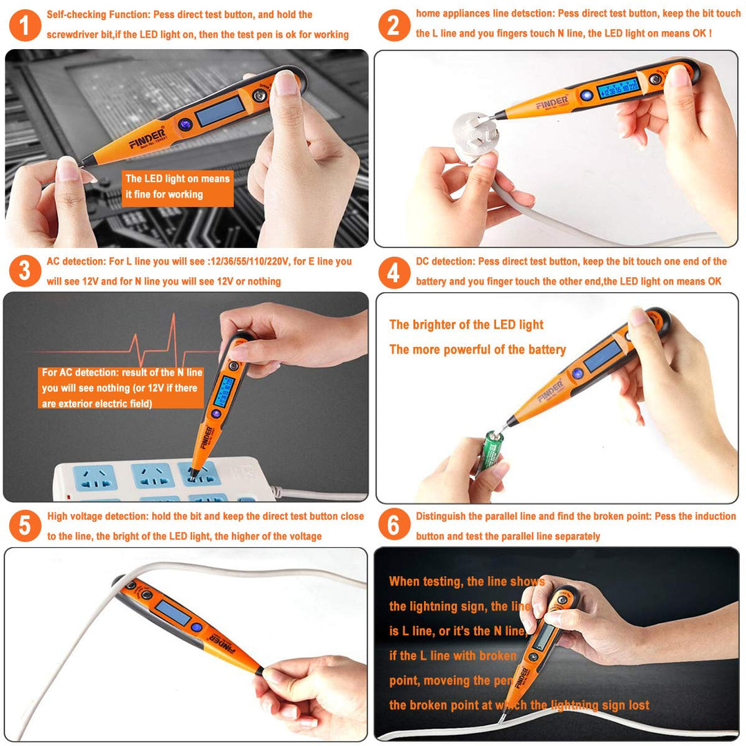 Digital Voltage Tester Pen 12V-220V DC &amp; AC Voltage Detector Intelligent Induction Electroprobe for Home Appliance Repairing and Detection