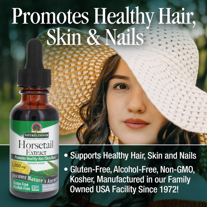 Nature&#39;s Answer Alcohol-Free Horsetail Herb Extract Supplement, 1-Fluid Ounce | Hair, Skin, &amp; Nails Support | Promotes Urinary Tract Health | Strengthen Joints