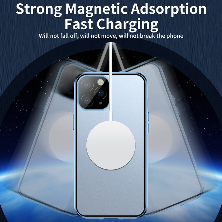 Case for iPhone 13 Pro Max, Compatible with Magsafe 360 Degree Full Body Protection Case Magnetic Attraction Metal Bumper+Front Glass+PC Back Cover for iPhone 13 Pro Max (6.7 inch) (Blue)