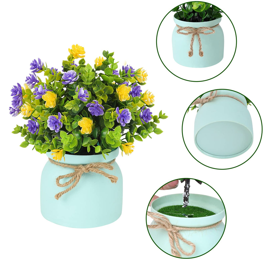 6pcs Fake Potted Plants Small Artificial Plants Indoor Artificial Flowers Outdoor in Macaron Pot, Desk Plants for Home Indoor Bathroom Kitchen Shelf Office Decor